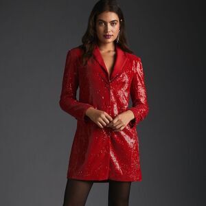 NEW Maeve Anthropologie Sequin Blazer Dress Red Size 24W